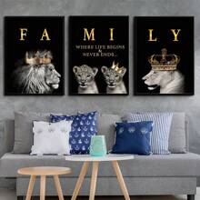 3 件现代抽象狮子家族励志名言墙面艺术帆布画，适用于客厅装饰画，可选画框 - 彩色 - 查看 4