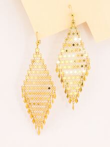 1 Pair Vintage Hollowed Out Four Leaf Flower Gold Long Earrings With Tassel Drop Decoration Pendant Copper Earrings Suitable For Women's Parties Weddings And Outfits - Yellow Gold - View 4