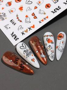 2 件 3D 心形猫指甲贴纸可爱兔子熊情侣字母玫瑰指甲贴花情人节饰品美甲装饰 - 彩色 - 查看 4