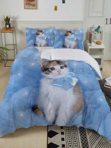 3 件組貓羽絨被套寵物貓圖案床上用品套裝可愛小貓印花被套適合男孩女孩青少年 3d 動物主題床罩貓愛好者禮物全尺寸 1 羽絨被套帶 2 個枕套,無芯 - 彩色 - 查看 5