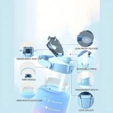 Vera Chiu 1個2l大容量粉色漸變pc水瓶,運動健身便攜吸管杯,適用於家庭和旅行戶外使用