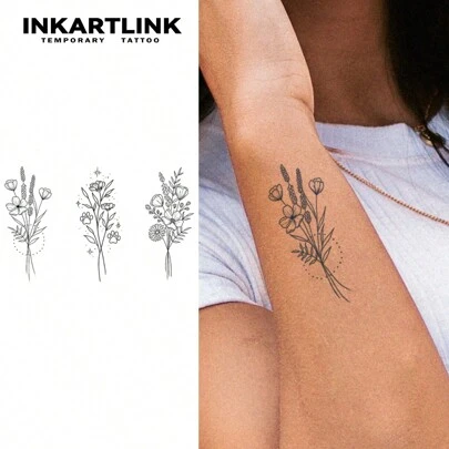 INKARTLINK 8*12cm 1 st. Blomma & Ört Fruktjuice Tillfällig tatuering klistermärke , Magi Tattos , För 15 dagar , Realistisk & Långvarig ( 1-2 )