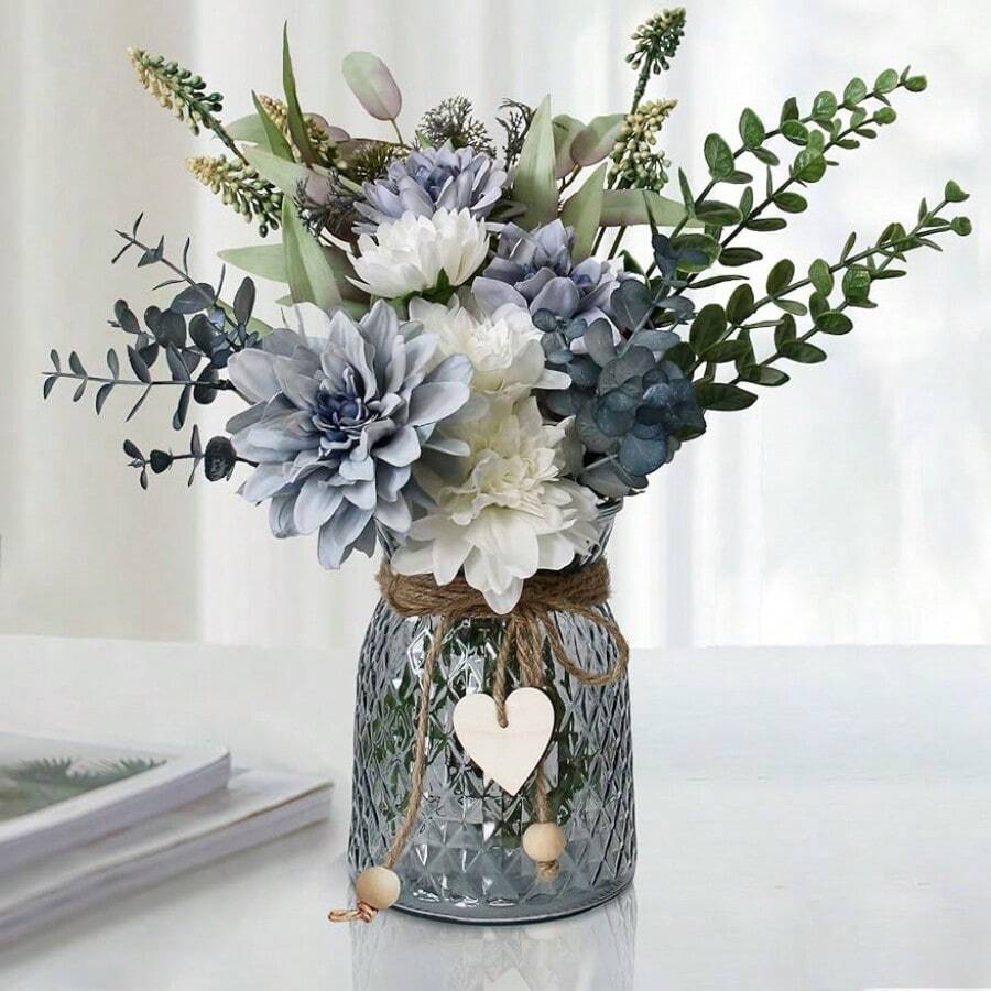 Artificial Flowers In Vases, Artificial Flowers In Vases, Centerpieces For Restaurant Dining Tables, Centerpieces For Table Flowers, Artificial Flowers In Vases, Kitchen Table Decorations, Coffee Table Decorations - Blue - View 1