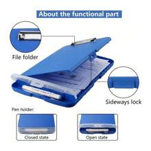 Caja de documentos impermeable A4 tablero de escritura con ranura de pluma caja de almacenamiento de papel multifuncional tablero de escritura de plástico clip de material de aprendizaje artefacto de almacenamiento - Azul - Ver 3
