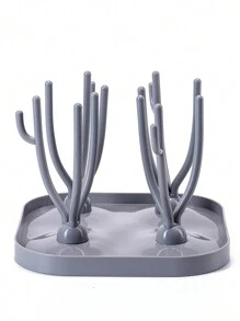 1pc Coral-Tree-Shaped Baby Bottle Drying Rack With Drain Board, Baby Bottle Storage Box And Holder