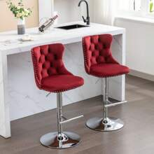 2/4/6 Piece Set Adjustable Swivel Bar Stools, Dining Bar Chairs With Velvet Tufted Back, Metal Base, Footrest For Home Bar, Dining Room, Kitchen Island. - Burgundy - View 4