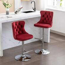 2/4/6 Piece Set Adjustable Swivel Bar Stools, Dining Bar Chairs With Velvet Tufted Back, Metal Base, Footrest For Home Bar, Dining Room, Kitchen Island. - Burgundy - View 5