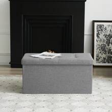 76*38*38cm Pull Point Linen MDF Foldable Storage Footstool Dark Grey - Grey - View 5