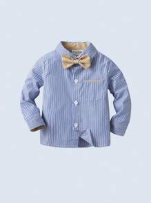 Young Boy Casual Gentleman Striped Long Sleeve Shirt