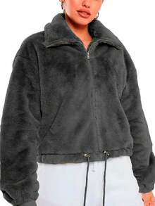 Shendy Vendy Women's Jacket Soft Plush Jacket Thermal Lining - 深灰色 - 查看 5