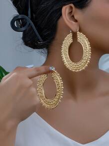 1pair Fashionable Exaggerated Geometric Circle Hoop Earrings For Women - Yellow Gold - View 1