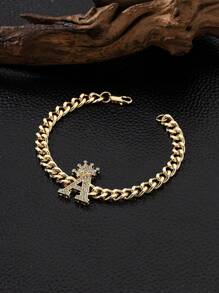 1條簡約時尚心形手鏈,附有26個字母吊墜,復古且個性化的設計 - 金黃色 - 查看 3