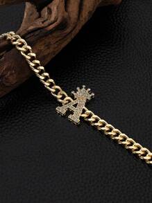 1條簡約時尚心形手鏈,附有26個字母吊墜,復古且個性化的設計 - 金黃色 - 查看 4