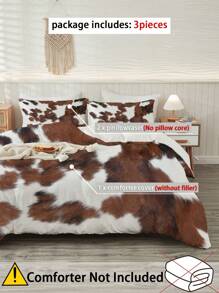 3pcs Cowhide Printed Abstract Animal Skin Print Polyester Bedding Set, Soft Comfortable Comforter Cover, For Bedroom, Guest Room (1*Comforter Cover + 2*Pillowcase, Without Core) - Multicolor - View 3