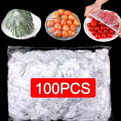 90-100pcs/190-200pcs Transparent Plastic Cover PE Thin Film Plastic Bags For Bowl Cover Leftover Food Cap, Kitchen Essentials To Keep Your Food Fresh And