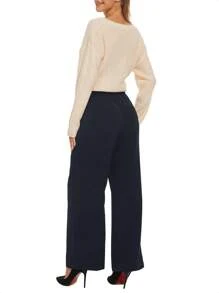 Straight Dress Pants Comfortable Cool Elegant Stretch Casual Wide Leg Pants Women - Khaki - View 4