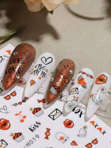 2 件 3D 心形猫指甲贴纸可爱兔子熊情侣字母玫瑰指甲贴花情人节饰品美甲装饰 - 彩色 - 查看 6
