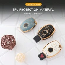 Tpu汽車鑰匙套附件,適用於奔馳a B C S類amg Gla Cla Glc W176 W221 W204 W205鑰匙鏈套裝 - 黑色 - 查看 3