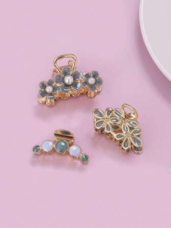 3 件花朵、仿珍珠和油滴发夹优雅发夹发夹发夹发夹秋冬发夹发饰女士度假装女士