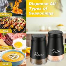 2入組鹽胡椒瓶套裝,bivvclaz 5盎司不銹鋼鹽胡椒調味器,帶玻璃底,可愛的鹽胡椒瓶,現代家居廚房裝飾,易於填充 - 黑色 - 查看 5