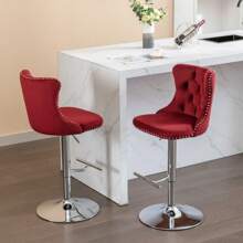 2/4/6 Piece Set Adjustable Swivel Bar Stools, Dining Bar Chairs With Velvet Tufted Back, Metal Base, Footrest For Home Bar, Dining Room, Kitchen Island. - Burgundy - View 3