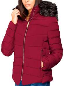 Shendy Vendy Chamarra Para Mujer Poliéster Cálido Con Cuello Tipo Piel - Rojo - Ver 4