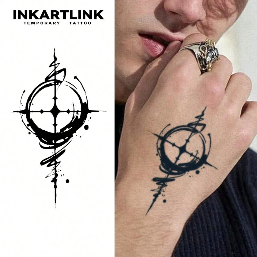 INKARTLINK 指南针草本汁临时纹身，纹身持续 15 天，半永久纹身，逼真的假纹身持续 1-2 周