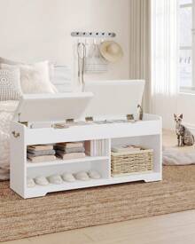 Hzuaneri Sapateira, sapateira com 2 bancos acolchoados, multifuncional, para sala, corredor, quarto, 150 kg, 30 x 48 x 80 cm, branco - Branco - Ver 1