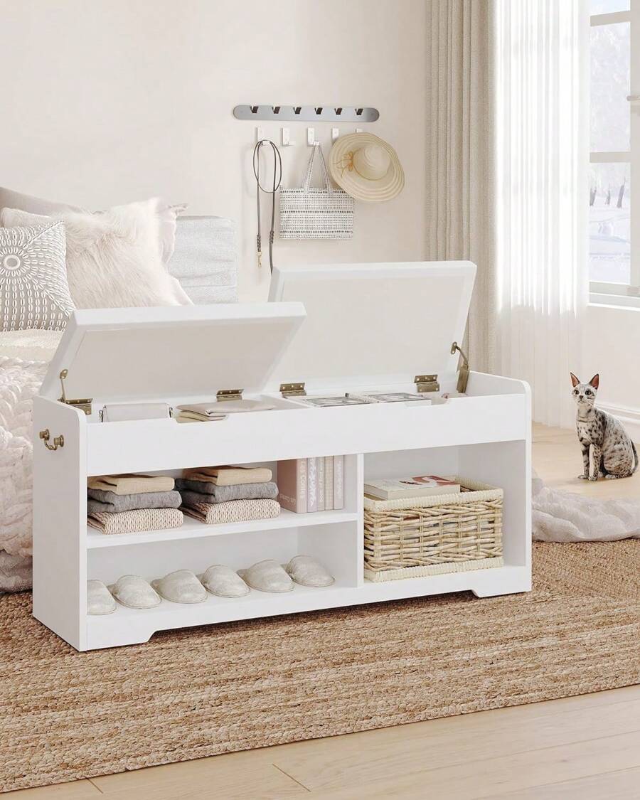 Hzuaneri Sapateira, sapateira com 2 bancos acolchoados, multifuncional, para sala, corredor, quarto, 150 kg, 30 x 48 x 80 cm, branco - Branco - Ver 1