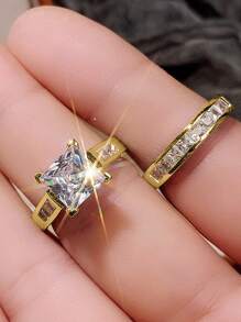 2 szt./zestaw dziewczęcych pierścionków z cyrkonii sześciennych dla nastolatek na prezenty urodzinowe, biżuteria na imprezę, codzienna dekoracja