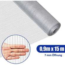 Volierendraht, Wühlmausgitter aus Eisen, Maulwurfgitter, 7x7mm, Verzinkt und Galvanisiert, Gartenzaun für Hase Wühlmaus Vogel & andere Kleintiere (0,9 m * 15 m)