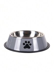 1pc Pet Bowl With Stainless Steel Paw Print Design, Large Capacity For Feeding Water Or Food To Dogs And Other Pets, Suitable For Medium And - Dark Grey - View 1