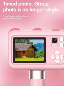 1pc HD Dual Photo Digital Camera Student Mini Cartoon Camera Comes With A Stand As A Gift-Pink - Pink - View 3