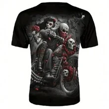 PRO THOR Men's Motorcycle Skull Print T-Shirt - Black - View 2
