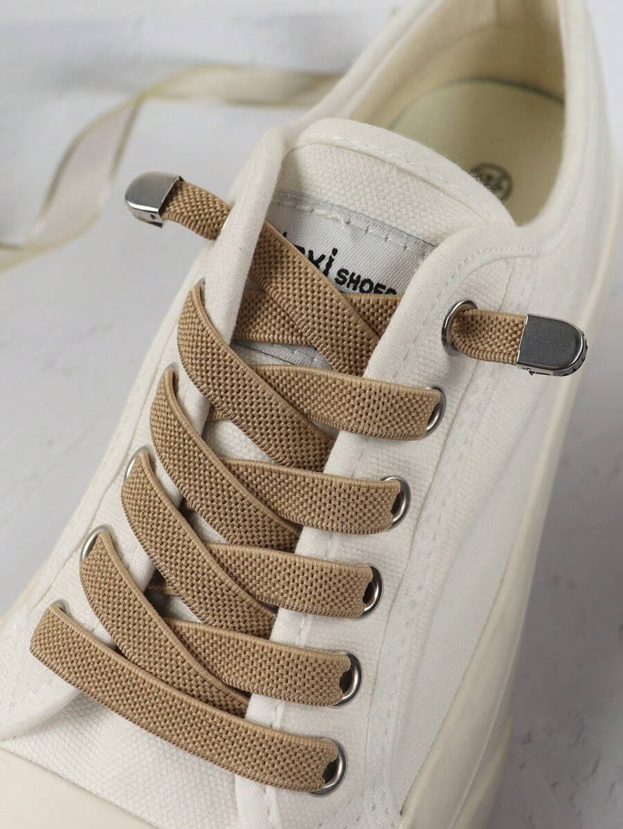 2pcs Elastic & Comfortable Polyester No-Tie Shoelaces For Casual & Sports Shoes - Brown - View 1