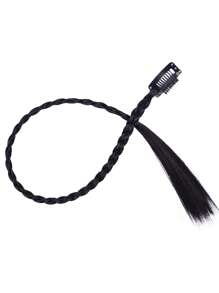 2 件夹式辫子接发配件辫子前侧刘海长辫子马尾辫接发 18 英寸黑色夹式接发直发合成假发自然柔软合成接发适合女士女孩日常佩戴圣诞新年 - 黑色 - 查看 4