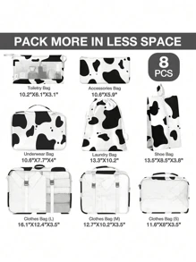 8 件便携式旅行收纳袋套装 - 轻松整理您的衣服、鞋子和内衣 - 非常适合行李箱和手提箱包装标语图形旅行收纳袋便携式带鞋洗漱用品和洗衣袋学校用品学校用品大学宿舍房间装饰卧室装饰宿舍必需品学生老师收纳袋衣物收纳衣物整理器旅行袋套装旅行整理器套装旅行必需品返校用品 - 黑與白 - 查看 3