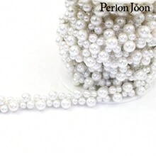 Perlon Joon 1 Yard White Pearl Trim Decorative Silver Bead Chain, DIY Bridal Wedding Ring Shoes Decor Accessories - White - View 1