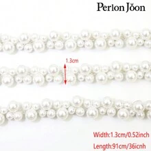Perlon Joon 1 Yard White Pearl Trim Decorative Silver Bead Chain, DIY Bridal Wedding Ring Shoes Decor Accessories - White - View 5