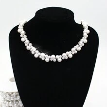 Perlon Joon 1 Yard White Pearl Trim Decorative Silver Bead Chain, DIY Bridal Wedding Ring Shoes Decor Accessories - White - View 4