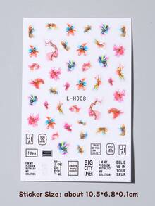 FULL BEAUTY 2入組墨紫色開花花朵指甲貼紙和貼紙,閃閃發光粉紅色大理石線條抽象魅力畫貼紙裝飾美甲