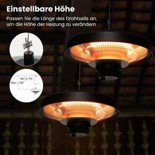 Deckenheizstrahler, Infrarotstrahler Terrasse mit Elektroheizung 2000W, Elektrischer Heizstrahler mit Fernbedienung, Überhitzungsschutz, Terrassenstrahler für Garten, Balkon, Schwarz