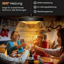 Deckenheizstrahler, Infrarotstrahler Terrasse mit Elektroheizung 2000W, Elektrischer Heizstrahler mit Fernbedienung, Überhitzungsschutz, Terrassenstrahler für Garten, Balkon, Schwarz