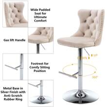 2/4/6 Piece Set Adjustable Swivel Bar Stools, Dining Bar Chairs With Velvet Tufted Back, Metal Base, Footrest For Home Bar, Dining Room, Kitchen Island. - Perak krem - View 6