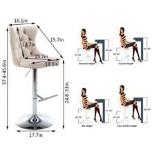 2/4/6 Piece Set Adjustable Swivel Bar Stools, Dining Bar Chairs With Velvet Tufted Back, Metal Base, Footrest For Home Bar, Dining Room, Kitchen Island. - Perak krem - View 11