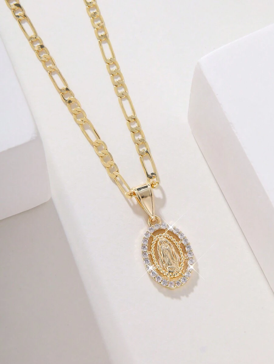 1入時尚簡約閃亮銅質聖母項鍊,適合作為禮物、情侶、朋友、摯友；適合日常、節日穿戴和 - 金黃色 - 查看 1
