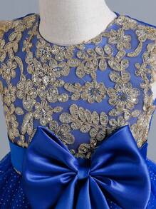 Vestido de princesa elegante con lazo para niñas, adecuado para fiestas y ocasiones formales (consulte la tabla de tallas en los detalles del producto para seleccionar el tamaño apropiado)