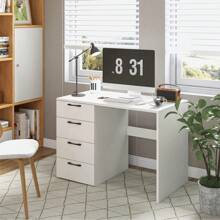 Computer Desk With 4 Drawers, Modern Home Office Desk, Work Table For Laptop & Office Supplies, Simple Dressing Table For Living Room Bedroom Office, White