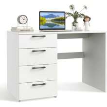 Computer Desk With 4 Drawers, Modern Home Office Desk, Work Table For Laptop & Office Supplies, Simple Dressing Table For Living Room Bedroom Office, White