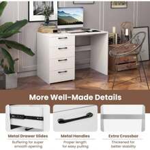 Computer Desk With 4 Drawers, Modern Home Office Desk, Work Table For Laptop & Office Supplies, Simple Dressing Table For Living Room Bedroom Office, White